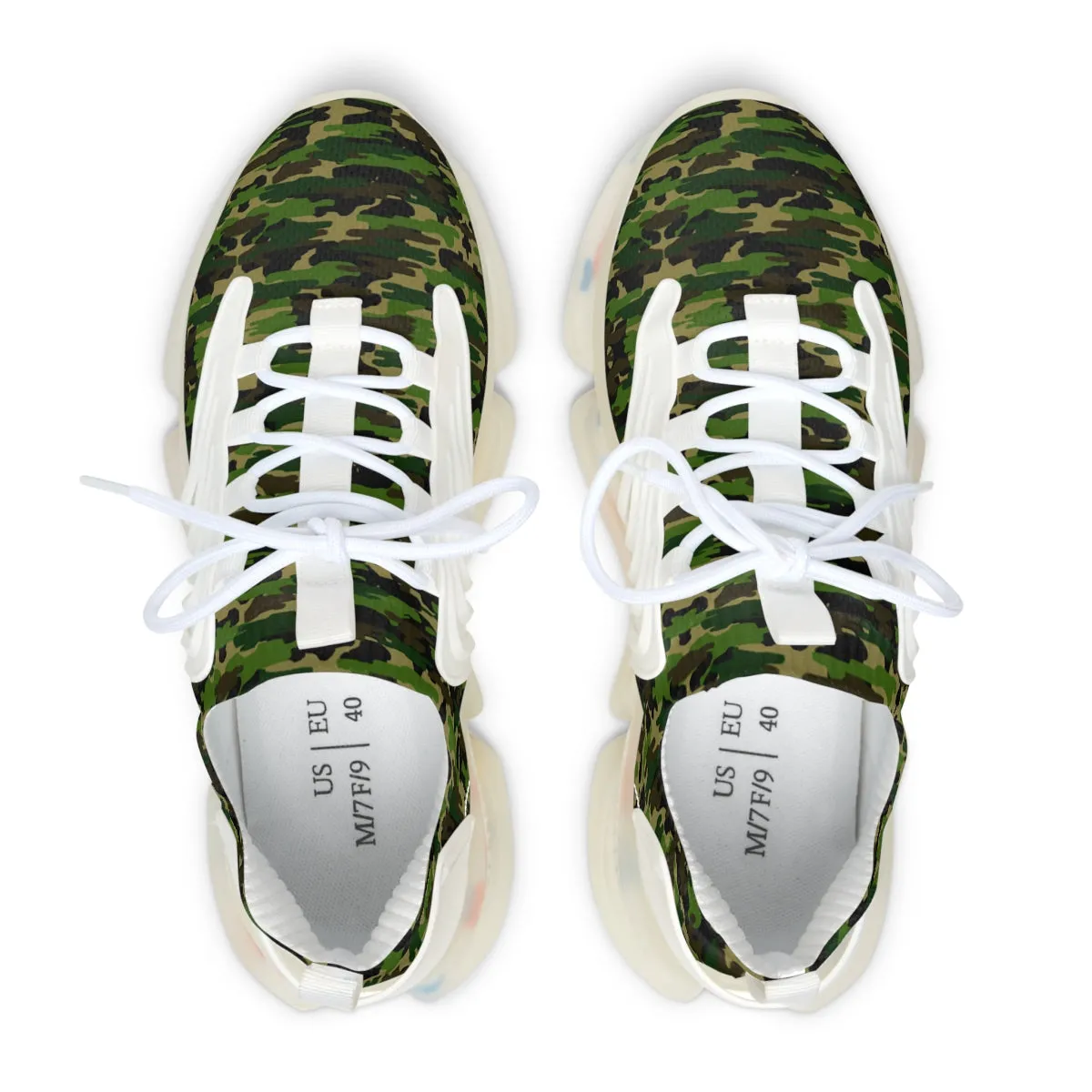 Green Camo Mesh Sneakers, Best Military Army Camo Print Mesh Sneakers For Women (US Size: 5.5-12)