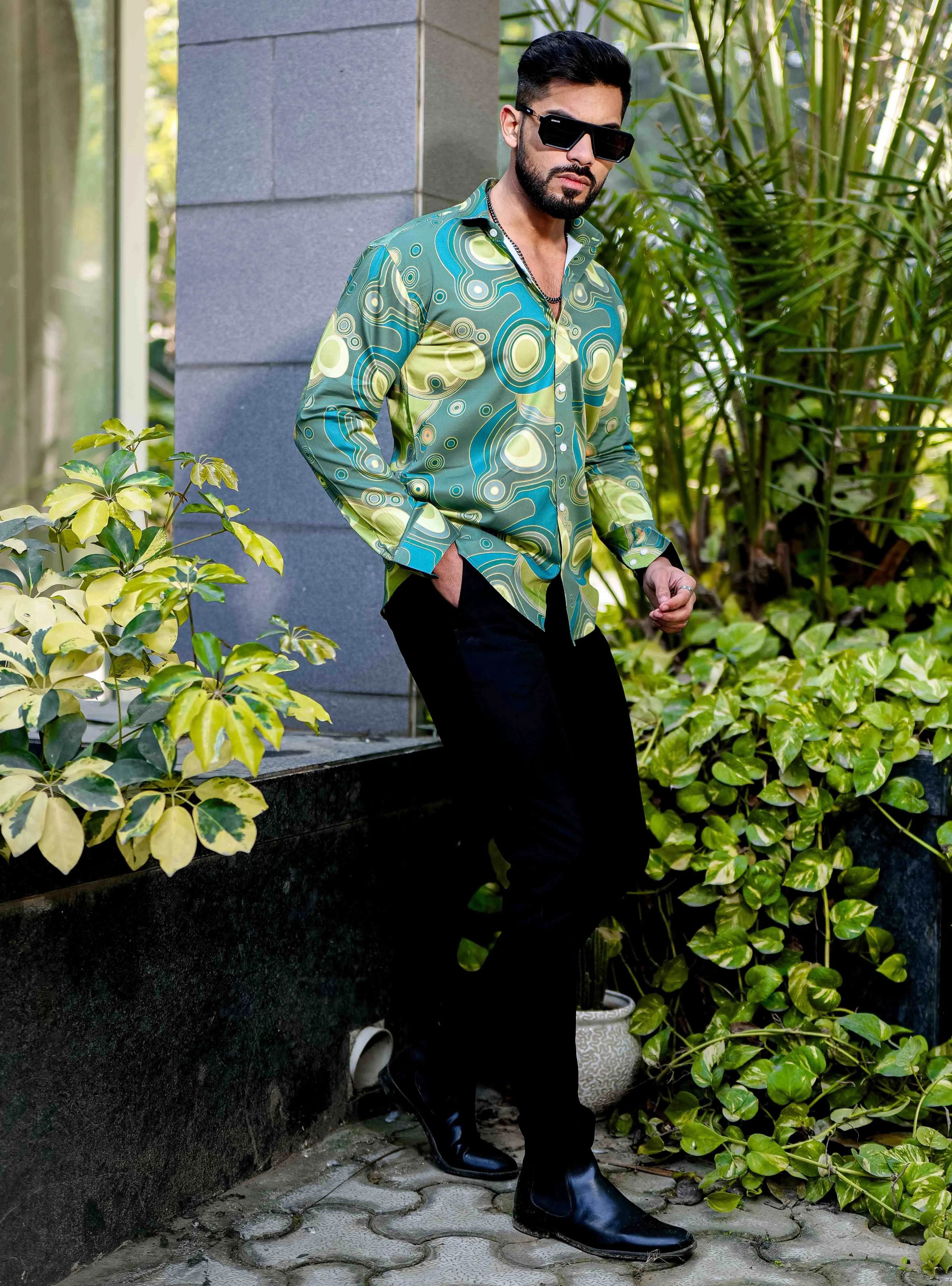 Green Giza Cotton Print Premium Shirt