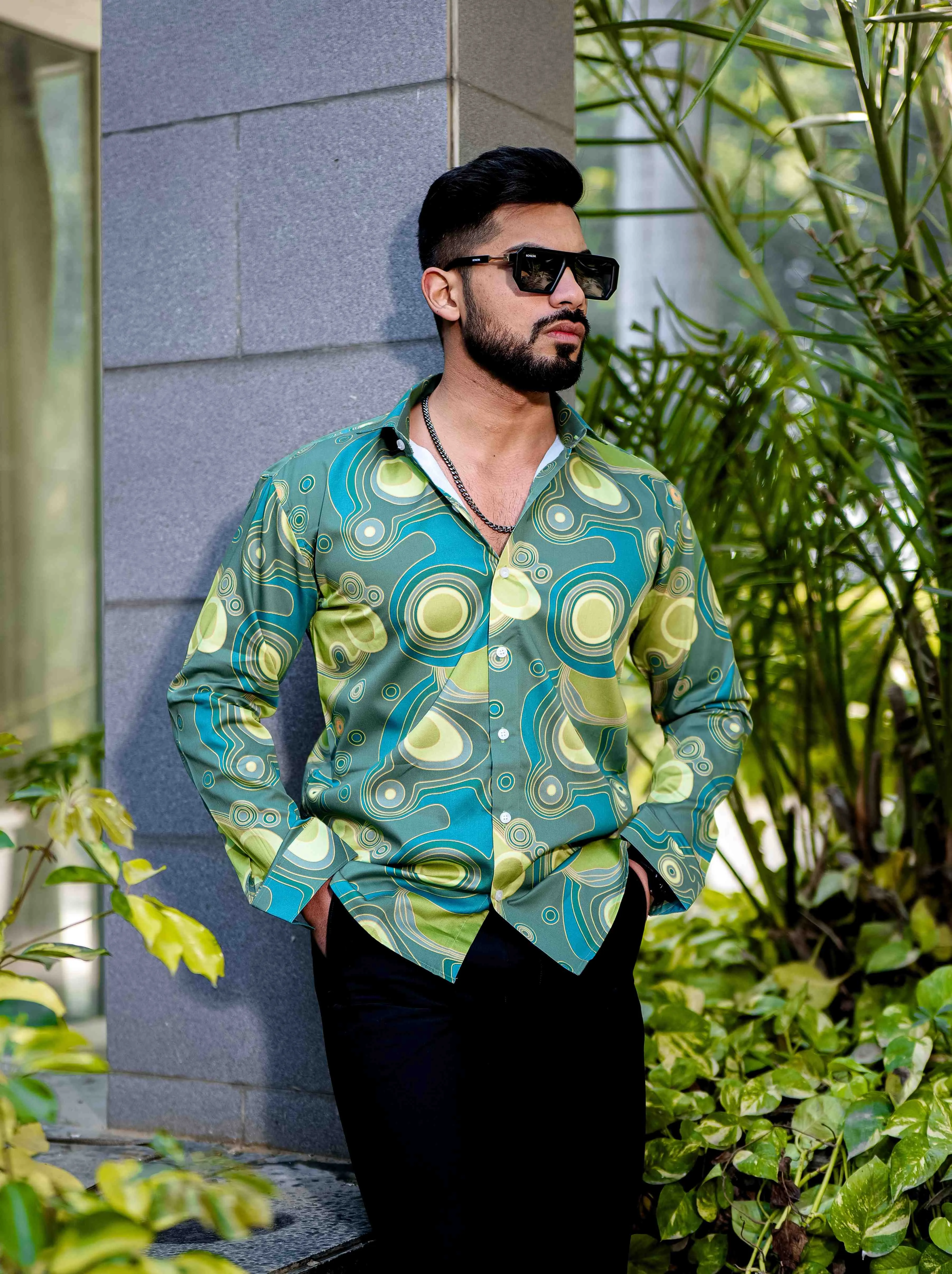 Green Giza Cotton Print Premium Shirt