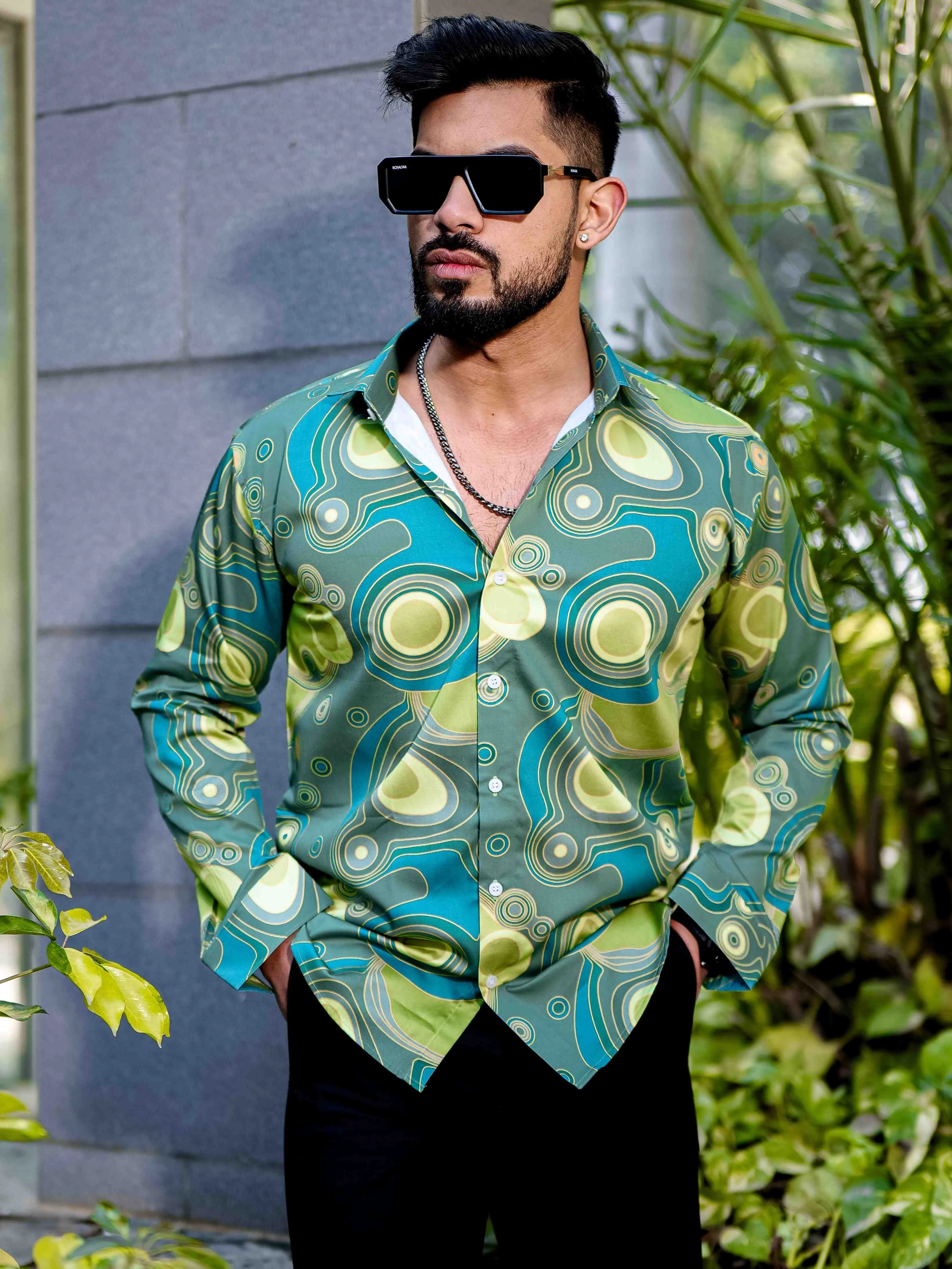 Green Giza Cotton Print Premium Shirt