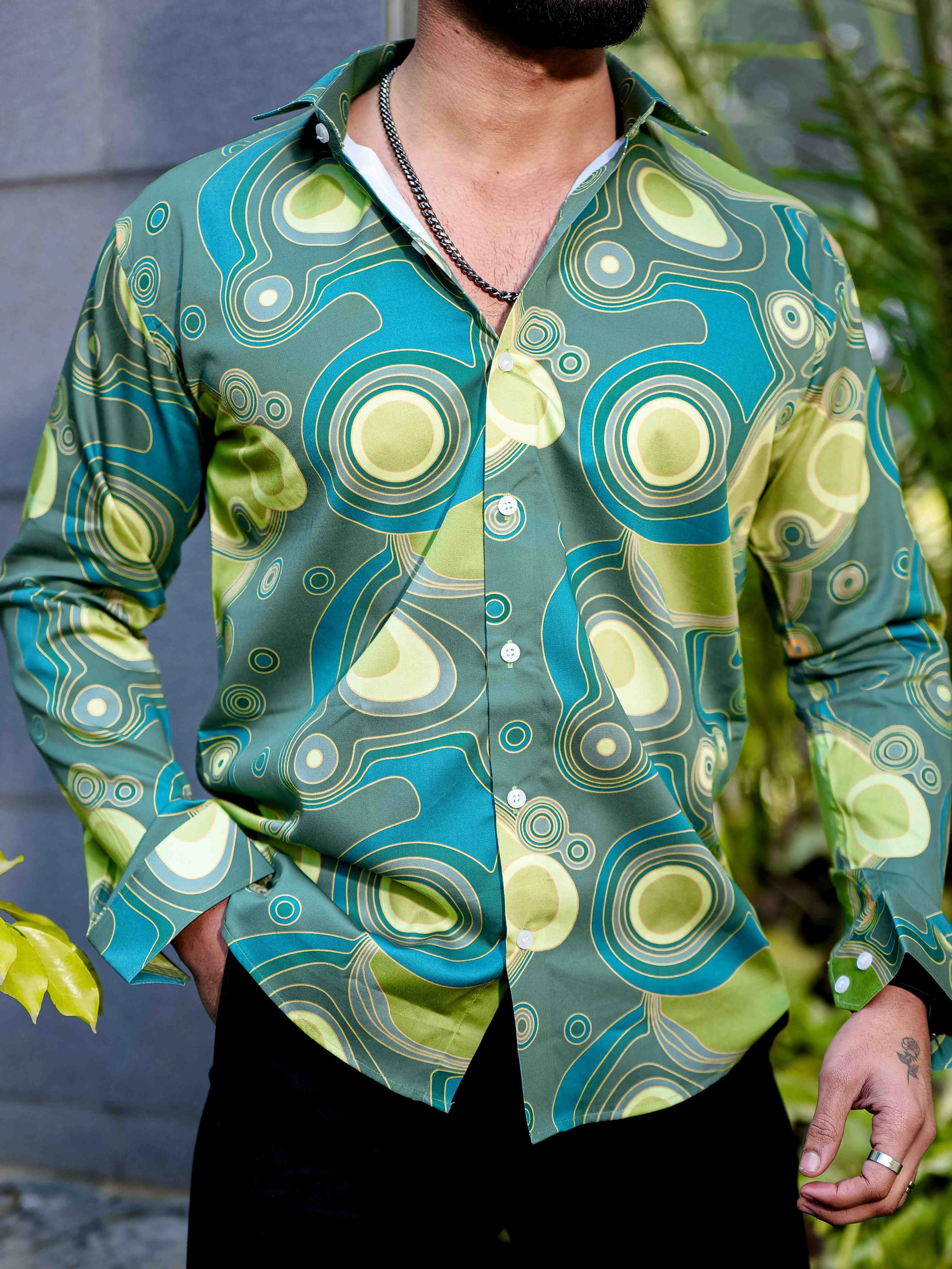 Green Giza Cotton Print Premium Shirt