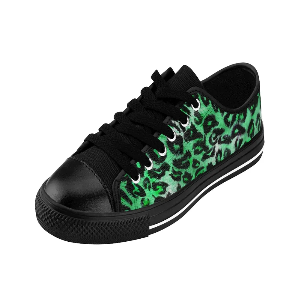 Green Leopard Print Women's Sneakers, Green Animal Print Fashion Tennis Canvas Shoes For Ladies