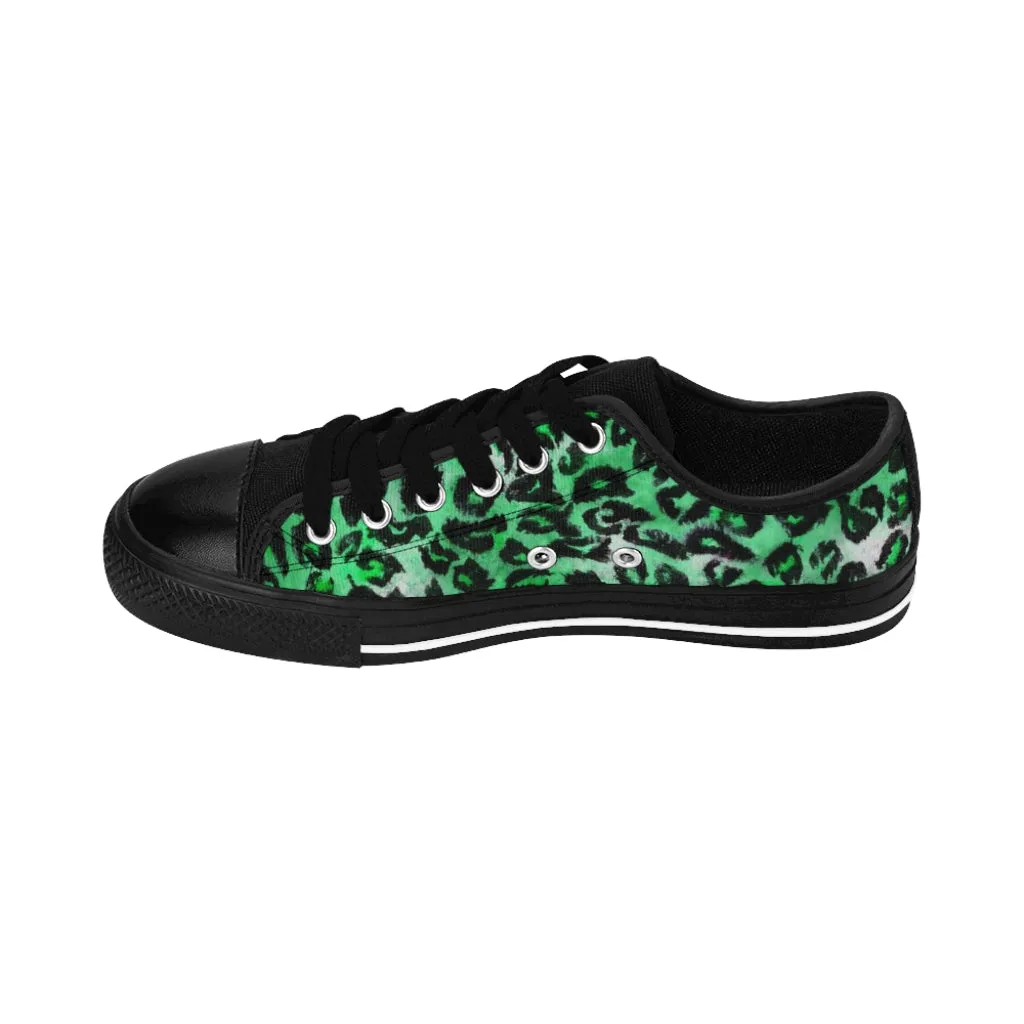 Green Leopard Print Women's Sneakers, Green Animal Print Fashion Tennis Canvas Shoes For Ladies