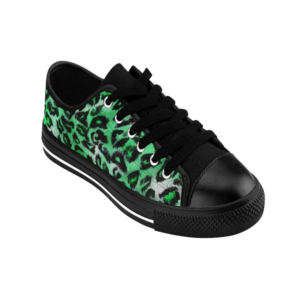 Green Leopard Print Women's Sneakers, Green Animal Print Fashion Tennis Canvas Shoes For Ladies