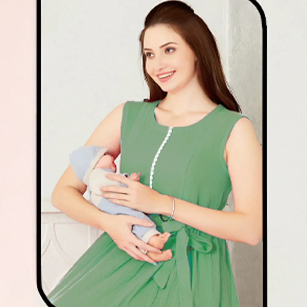 Green Nursing Maternity Cotton Dress