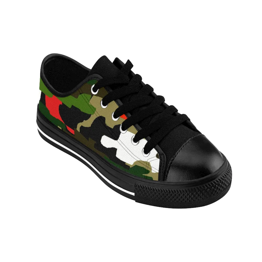 Green Red Camo Women's Sneakers, Army Military Camouflage Printed Fashion Canvas Tennis Shoes