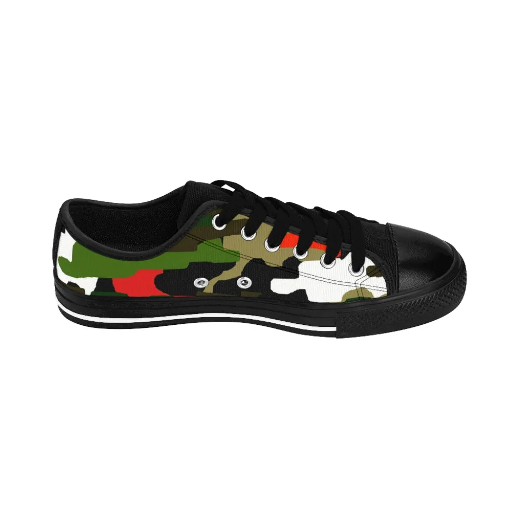 Green Red Camo Women's Sneakers, Army Military Camouflage Printed Fashion Canvas Tennis Shoes