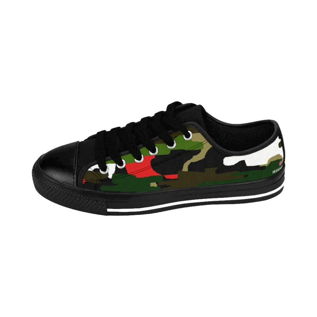 Green Red Camo Women's Sneakers, Army Military Camouflage Printed Fashion Canvas Tennis Shoes