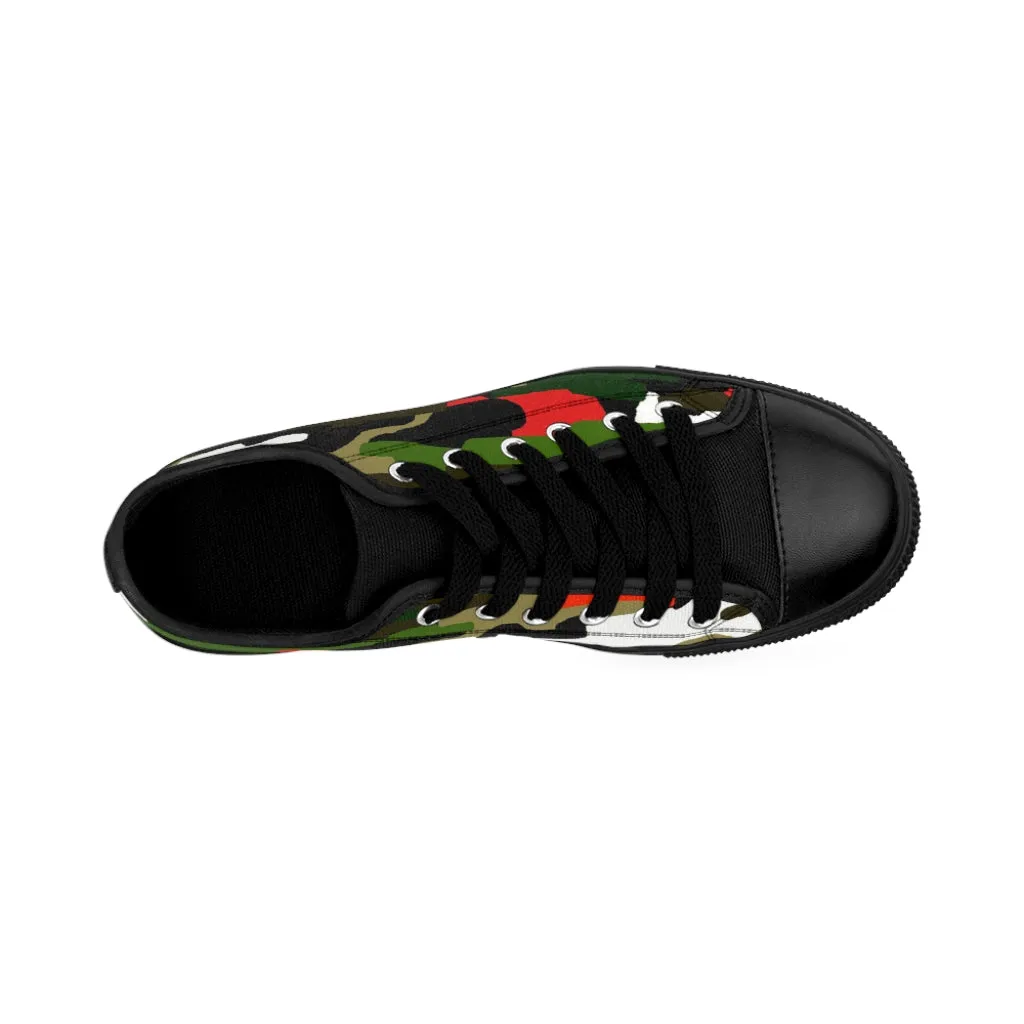 Green Red Camo Women's Sneakers, Army Military Camouflage Printed Fashion Canvas Tennis Shoes