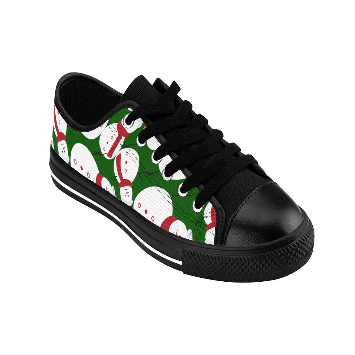 Green Snowman Christmas Men's Sneakers, Festive Christmas Print Men's Low Top Tennis Sports Canvas Shoes (US Size: 7-14)