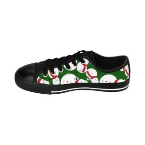 Green Snowman Christmas Men's Sneakers, Festive Christmas Print Men's Low Top Tennis Sports Canvas Shoes (US Size: 7-14)