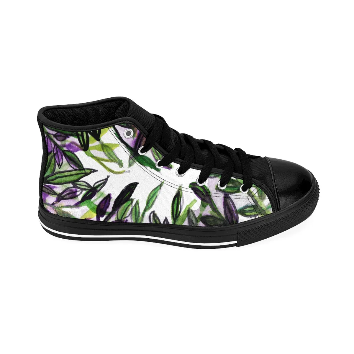 Green Tropical Leaf Men's Sneakers, Tropical Print Men's High-top Tennis Running Shoes