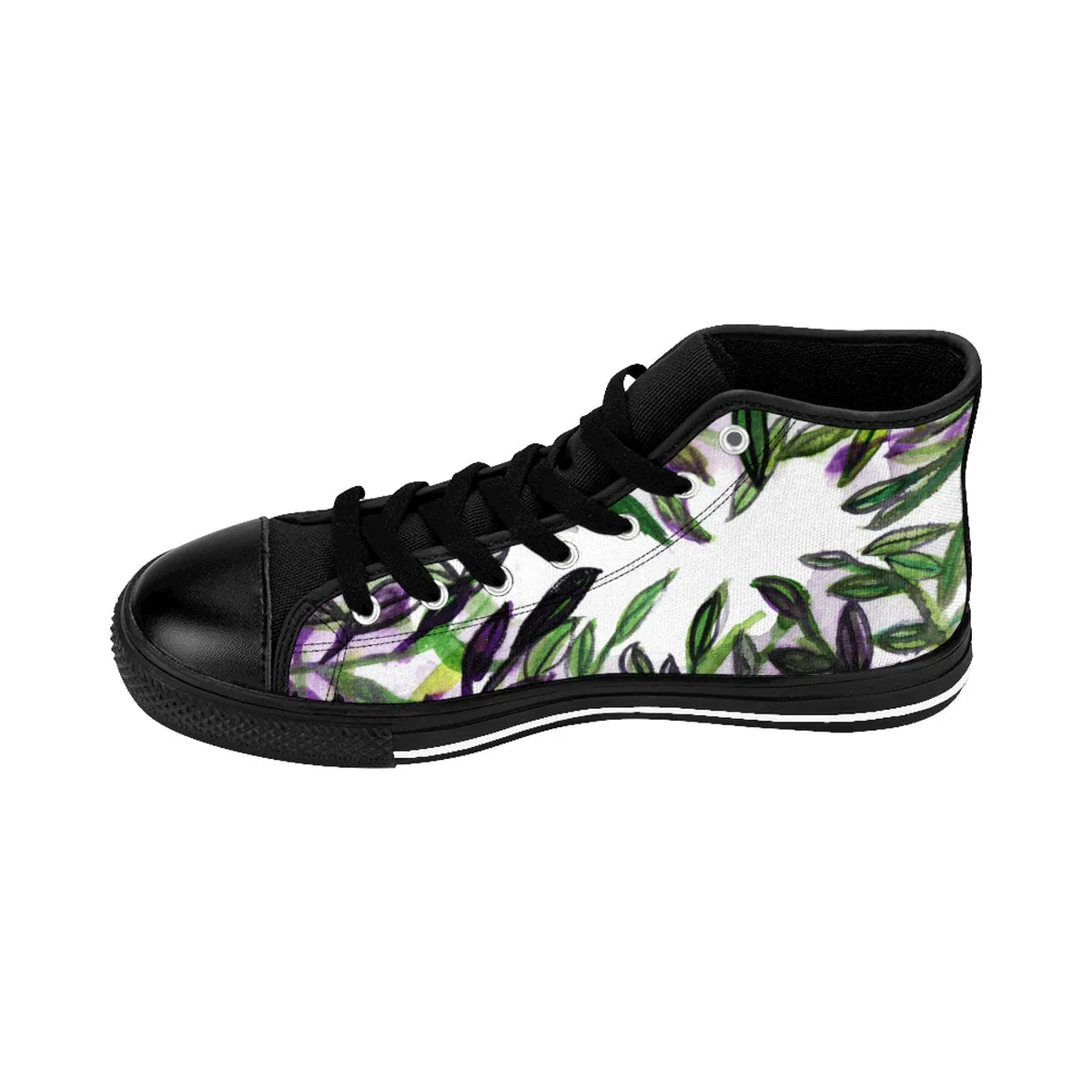 Green Tropical Leaf Men's Sneakers, Tropical Print Men's High-top Tennis Running Shoes