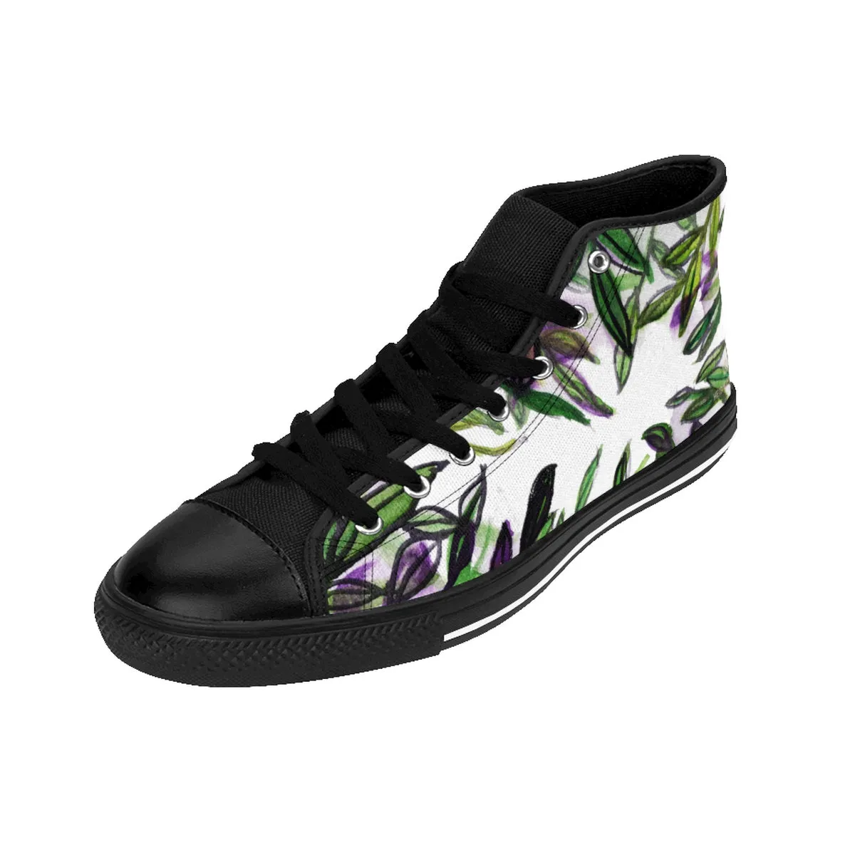 Green Tropical Leaf Men's Sneakers, Tropical Print Men's High-top Tennis Running Shoes