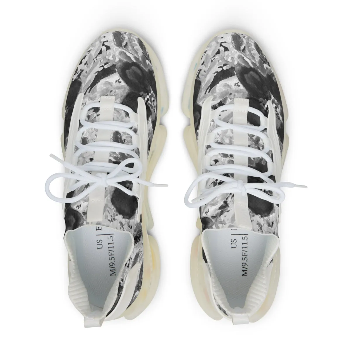 Grey Floral Print Men's Shoes, Best Comfy Men's Mesh Sports Sneakers Shoes (US Size: 5-12)