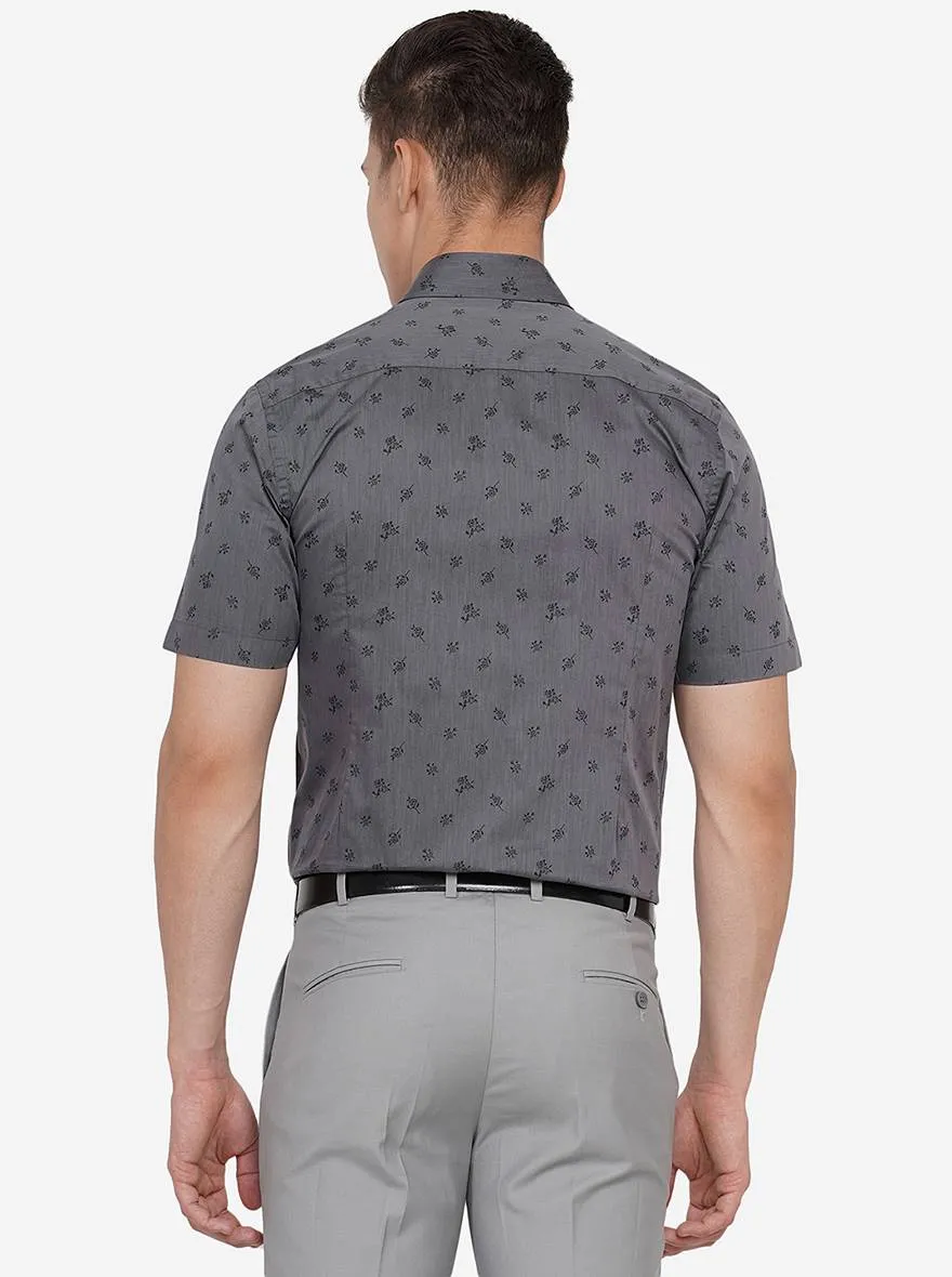 Grey Printed Slim Fit Formal Shirt | Greenfibre