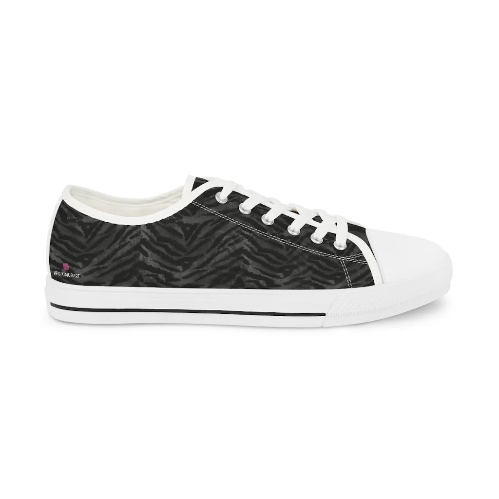 Grey Tiger Striped Low Tops, Best Designer Animal Printed Men's Low Top Sneakers (US Size: 5-14)