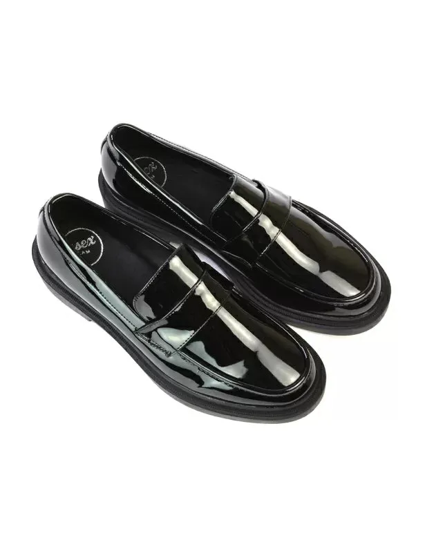 Hanah Chunky Loafers Flat Back To School Shoes In Black Patent