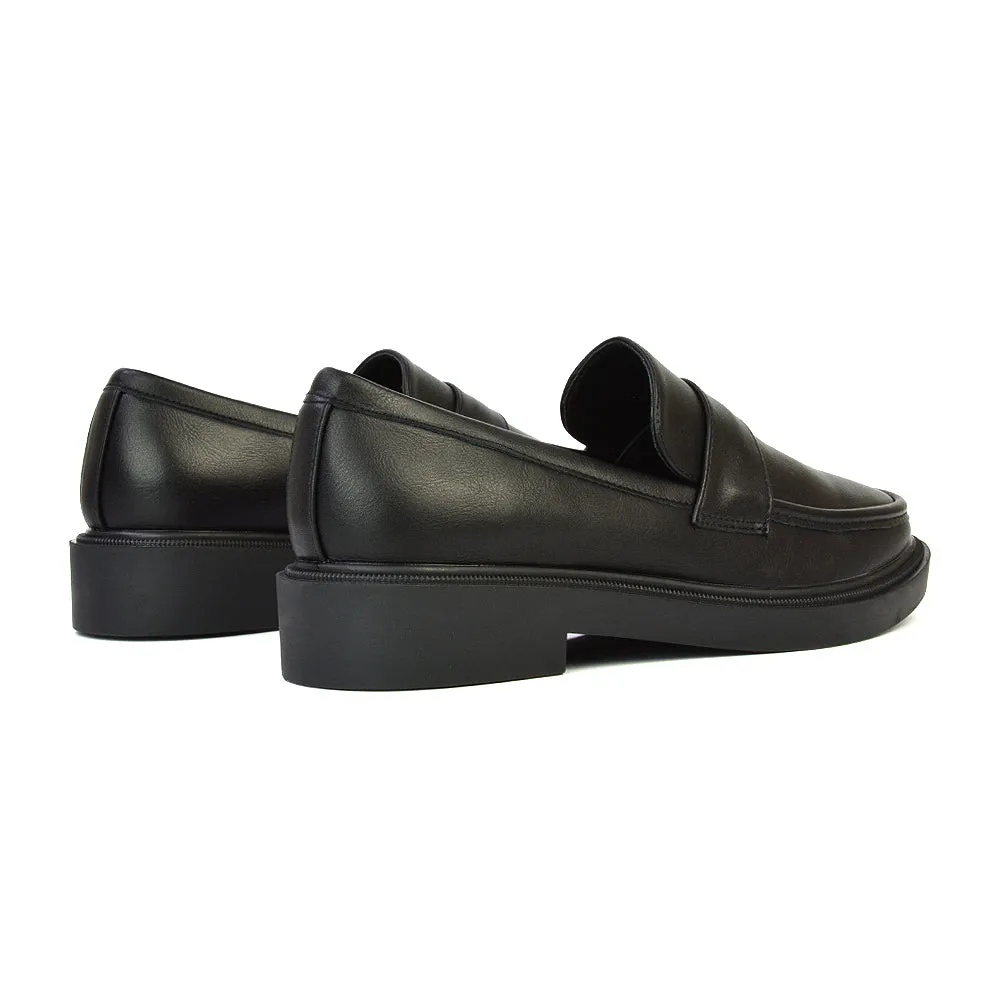 Hanah Chunky Loafers Flat Back To School Shoes In Black Patent