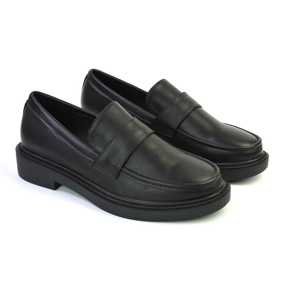 Hanah Chunky Loafers Flat Back To School Shoes In Black Patent