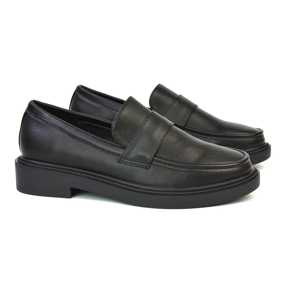 Hanah Chunky Loafers Flat Back To School Shoes In Black Patent