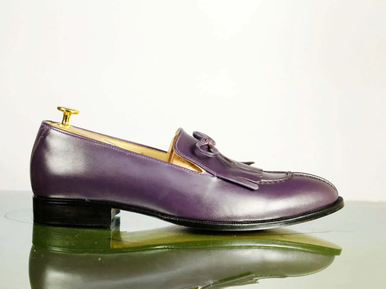 Handmade Men's Purple Fringes Tussles Leather Loafer Shoes, Men Designer Shoes