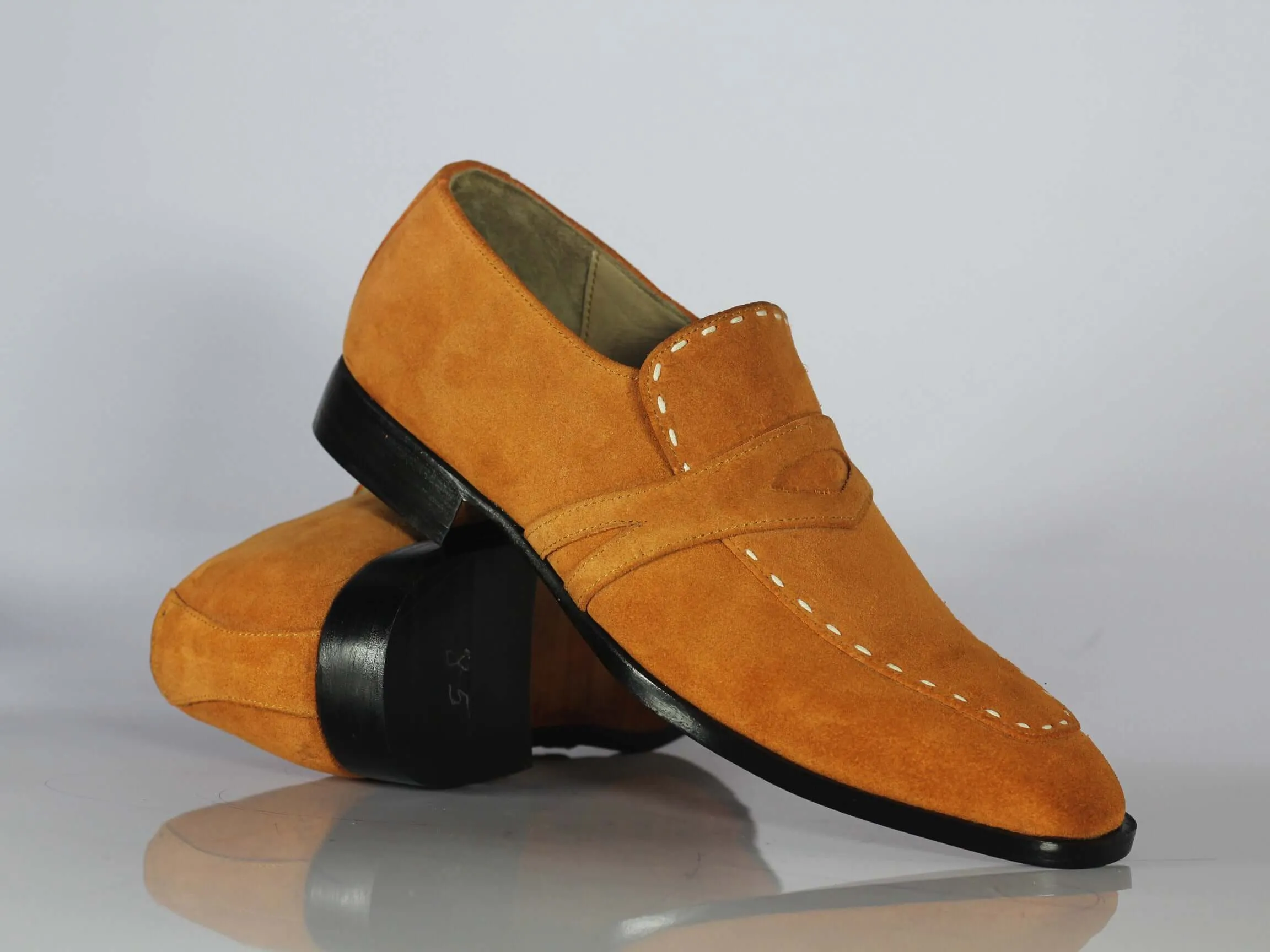 Handmade Men's Tan Suede Penny Loafers, Men Designer Formal Dress Luxury Shoes