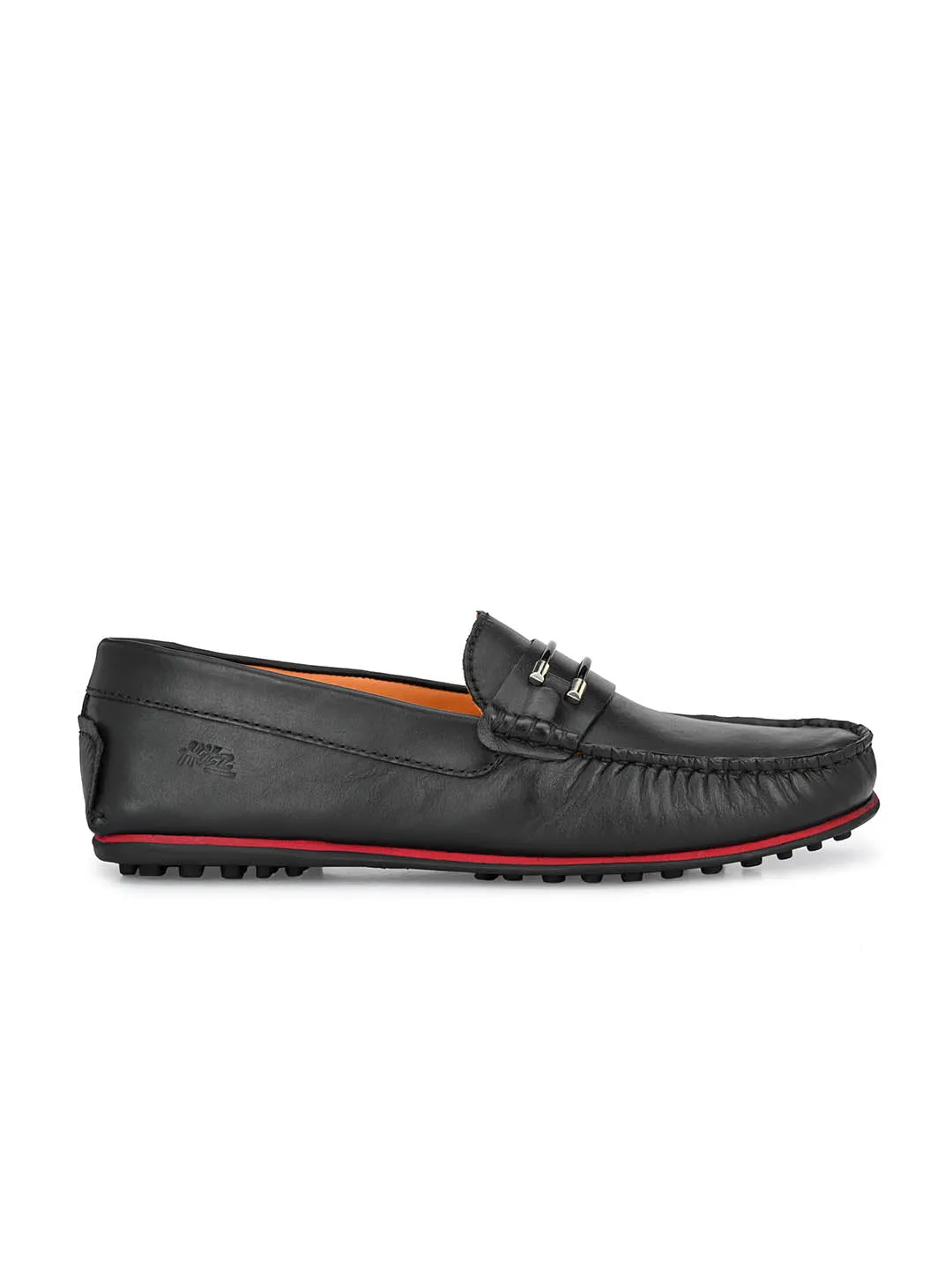 Hitz Men's Black Leather Slip-On Loafers Shoes