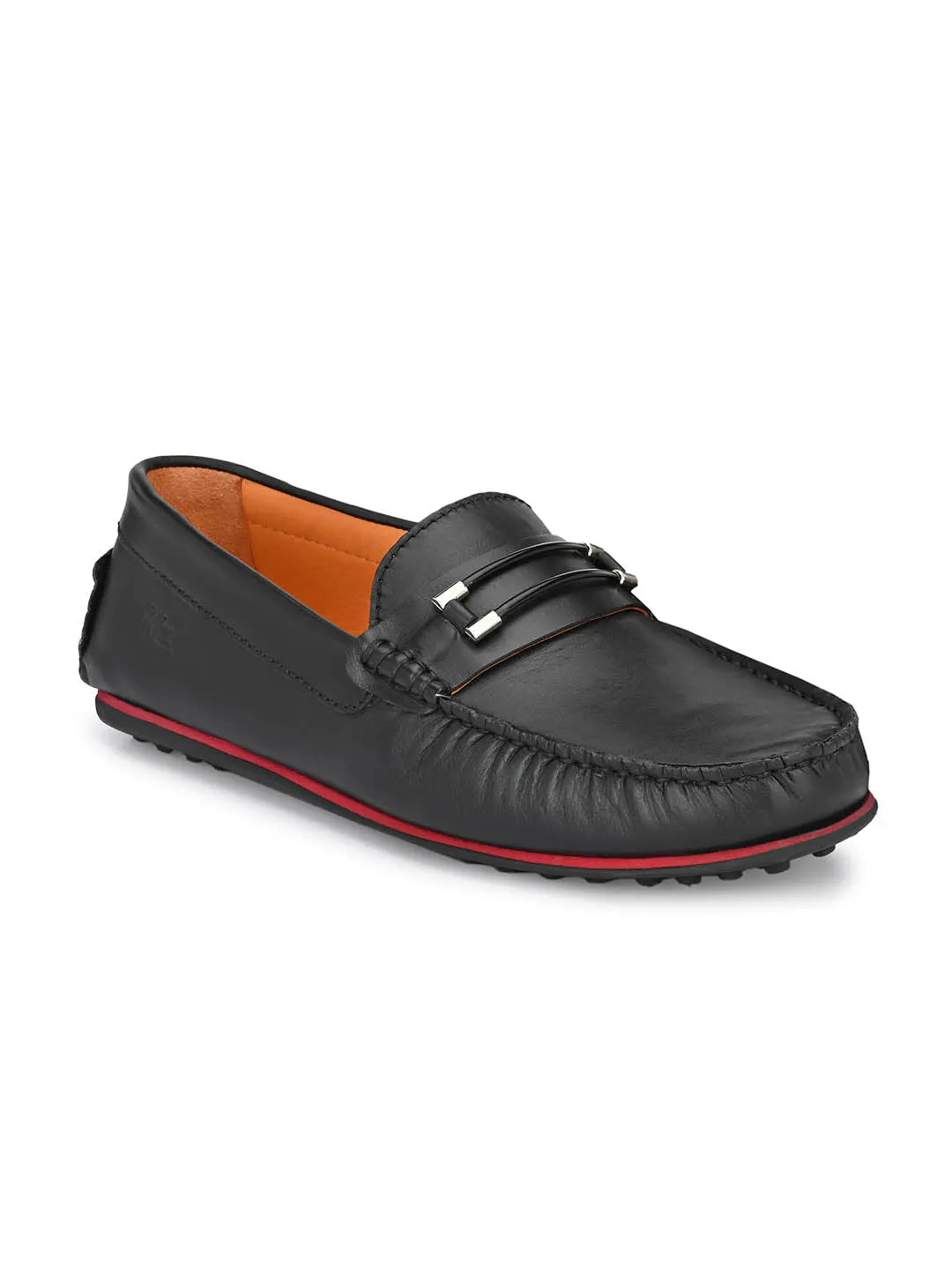 Hitz Men's Black Leather Slip-On Loafers Shoes