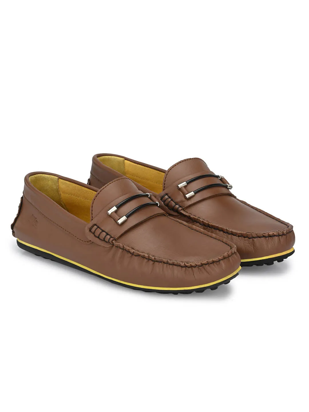 Hitz Men's Brown Leather Slip-On Loafers Shoes