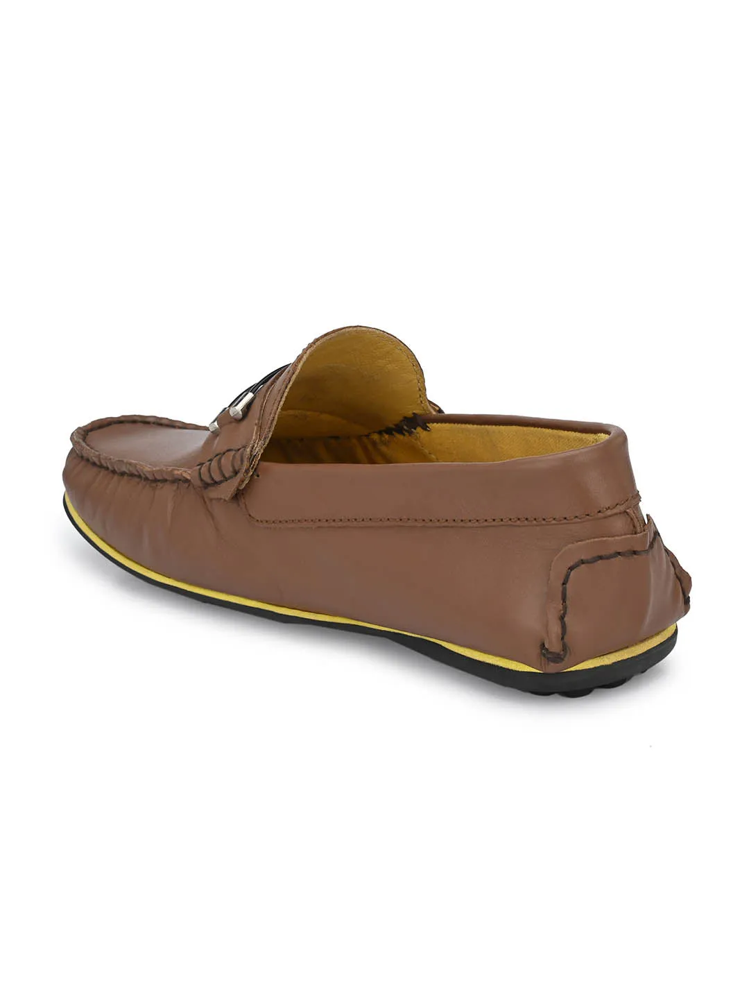 Hitz Men's Brown Leather Slip-On Loafers Shoes