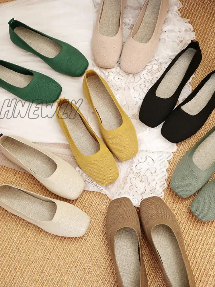 Hnewly - Breathable Solid Color Flat Shoes