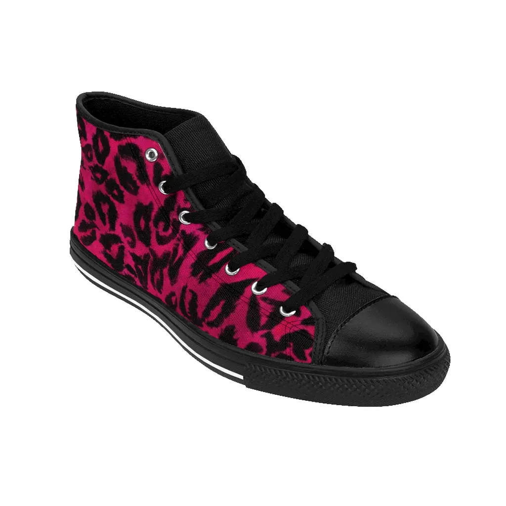 Hot Pink Leopard Women's Sneakers, Animal Print Designer High-top Sneakers Tennis Shoes