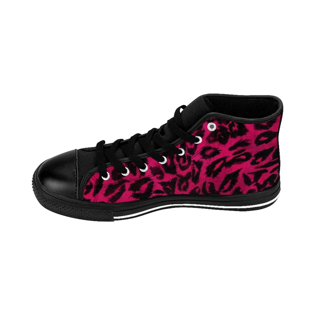 Hot Pink Leopard Women's Sneakers, Animal Print Designer High-top Sneakers Tennis Shoes