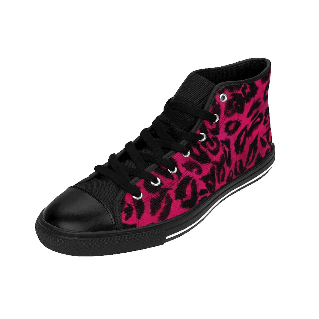 Hot Pink Leopard Women's Sneakers, Animal Print Designer High-top Sneakers Tennis Shoes