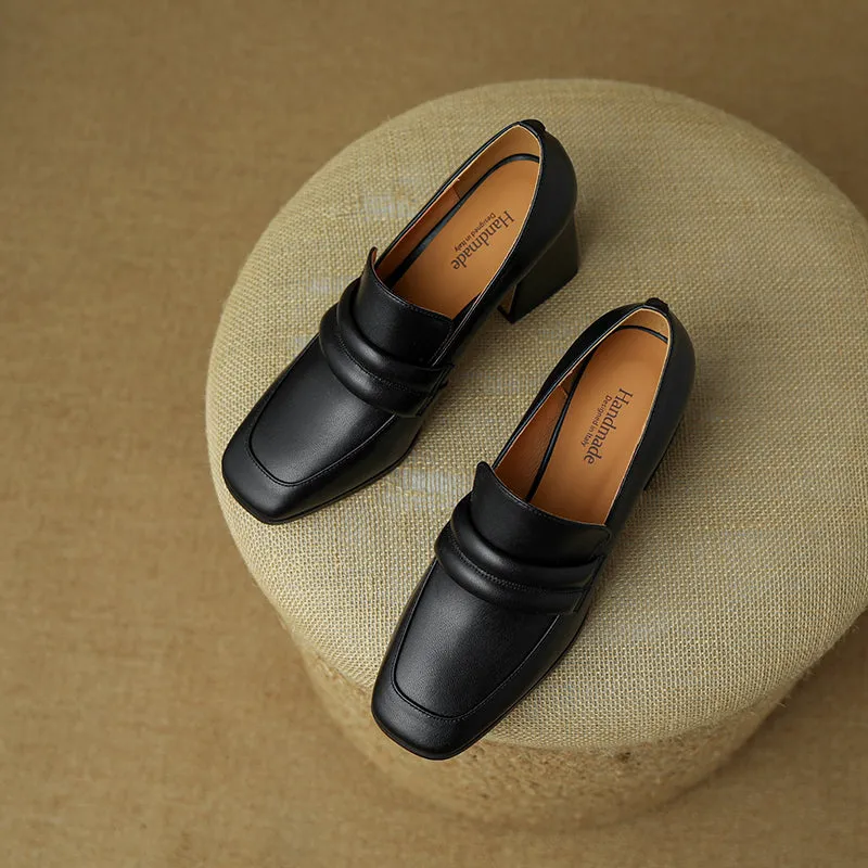 Indi Square Toe Black Heeled Loafers