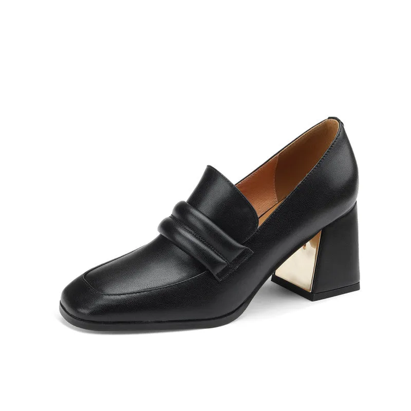 Indi Square Toe Black Heeled Loafers