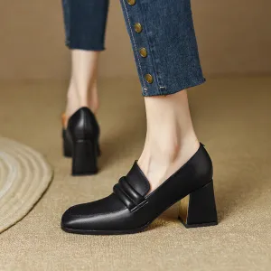 Indi Square Toe Black Heeled Loafers