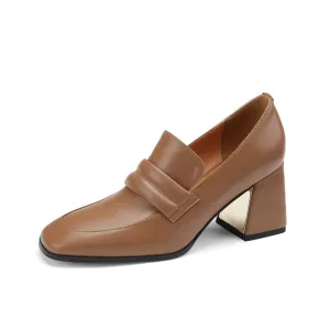 Indi Square Toe Brown Heeled Loafers