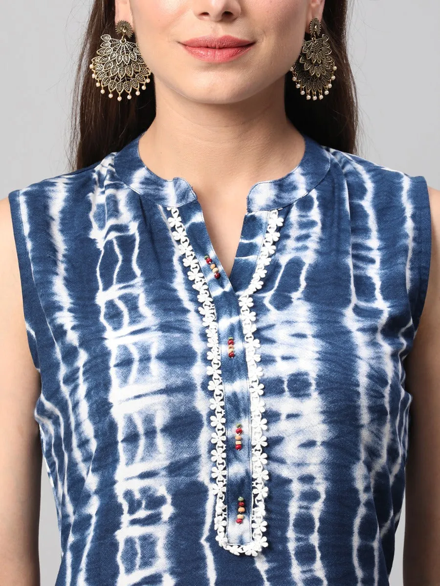 Indigo Blue Stripes Printed Kurta