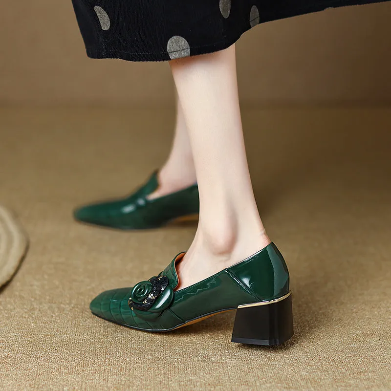 Iona Emerald Green Crocodile Floral Loafer Heels