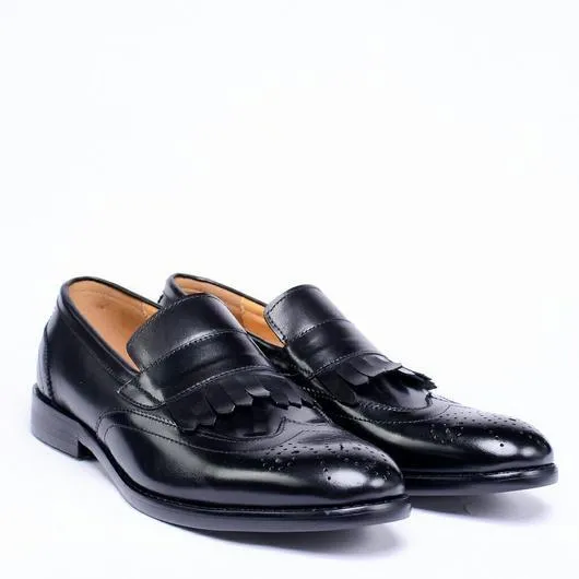 John Foster Black Fringe Loafers Shoe