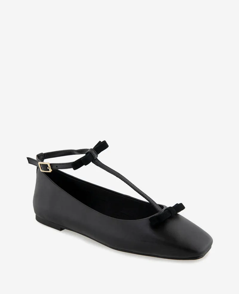 Juliet Leather Bow T-Strap Flat