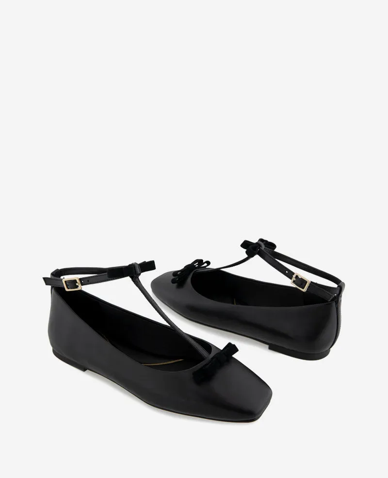 Juliet Leather Bow T-Strap Flat