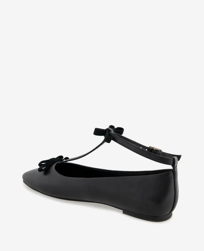 Juliet Leather Bow T-Strap Flat