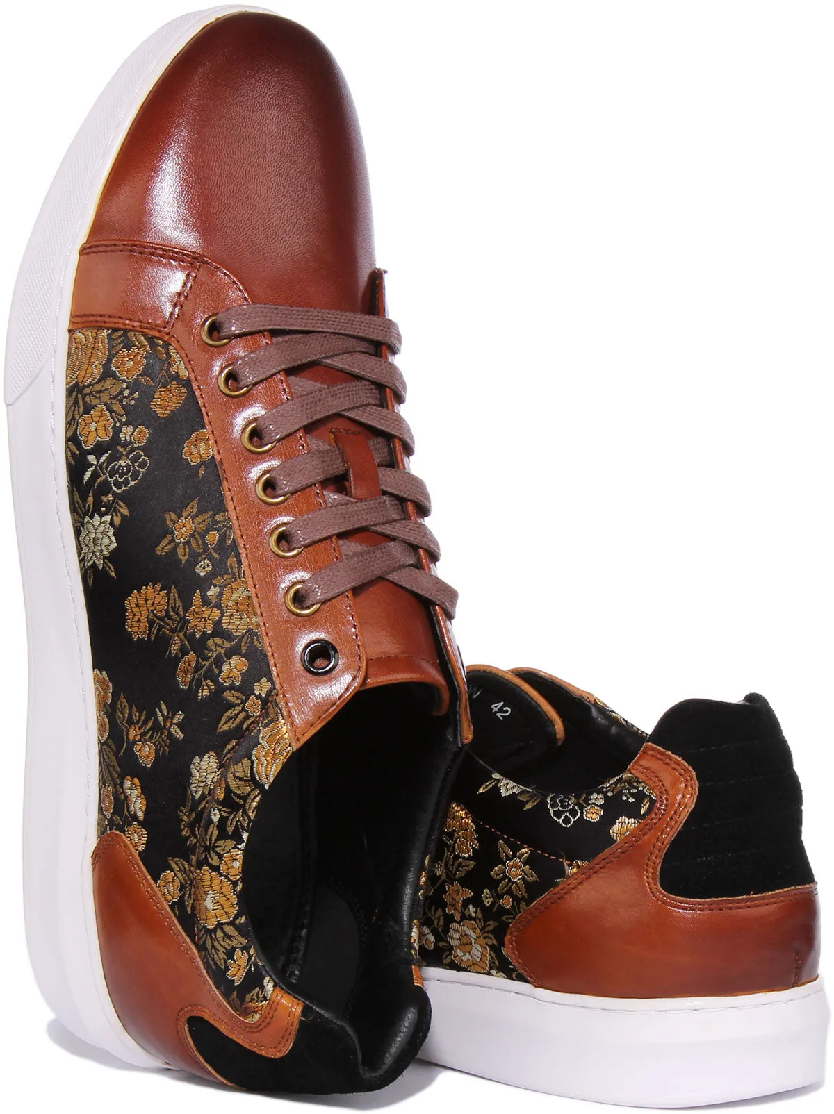 Justinreess England Emmerson Floral Trainer In Brown For Men