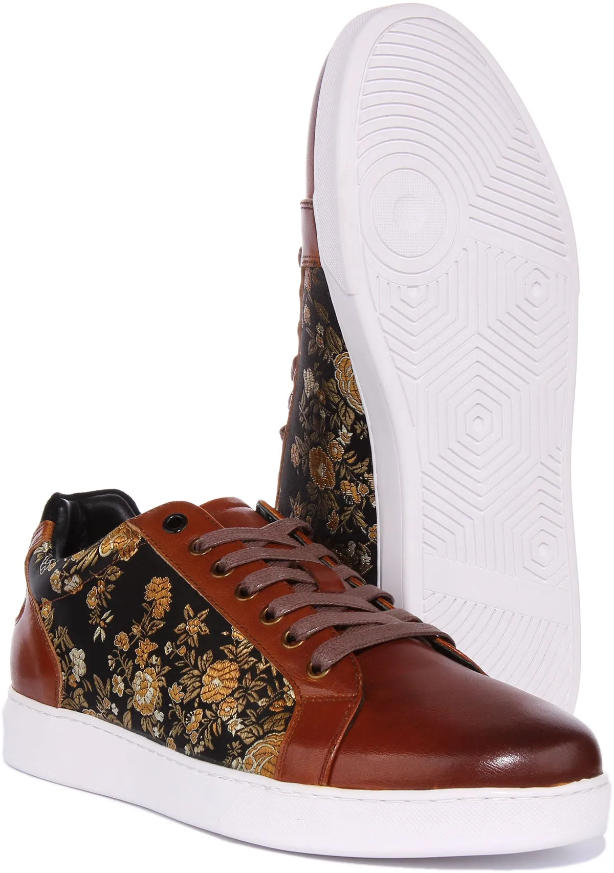 Justinreess England Emmerson Floral Trainer In Brown For Men