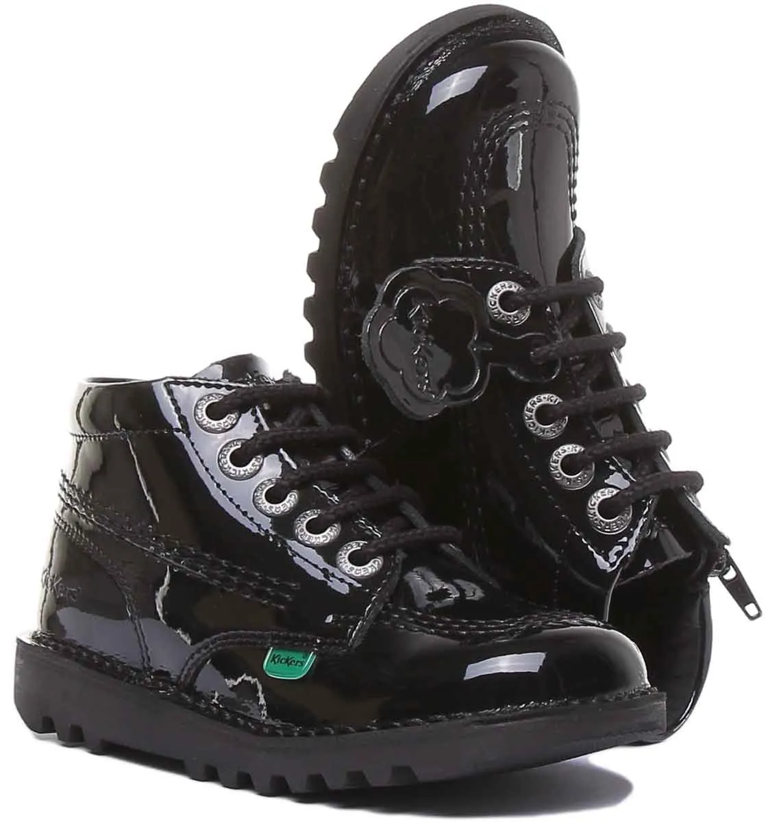 Kickers Kick Hi Zip In Black Patent in Junior Size UK 12.5 - 2.5