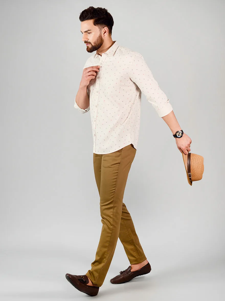 Light Beige Printed Slim Fit Casual Shirt | JadeBlue