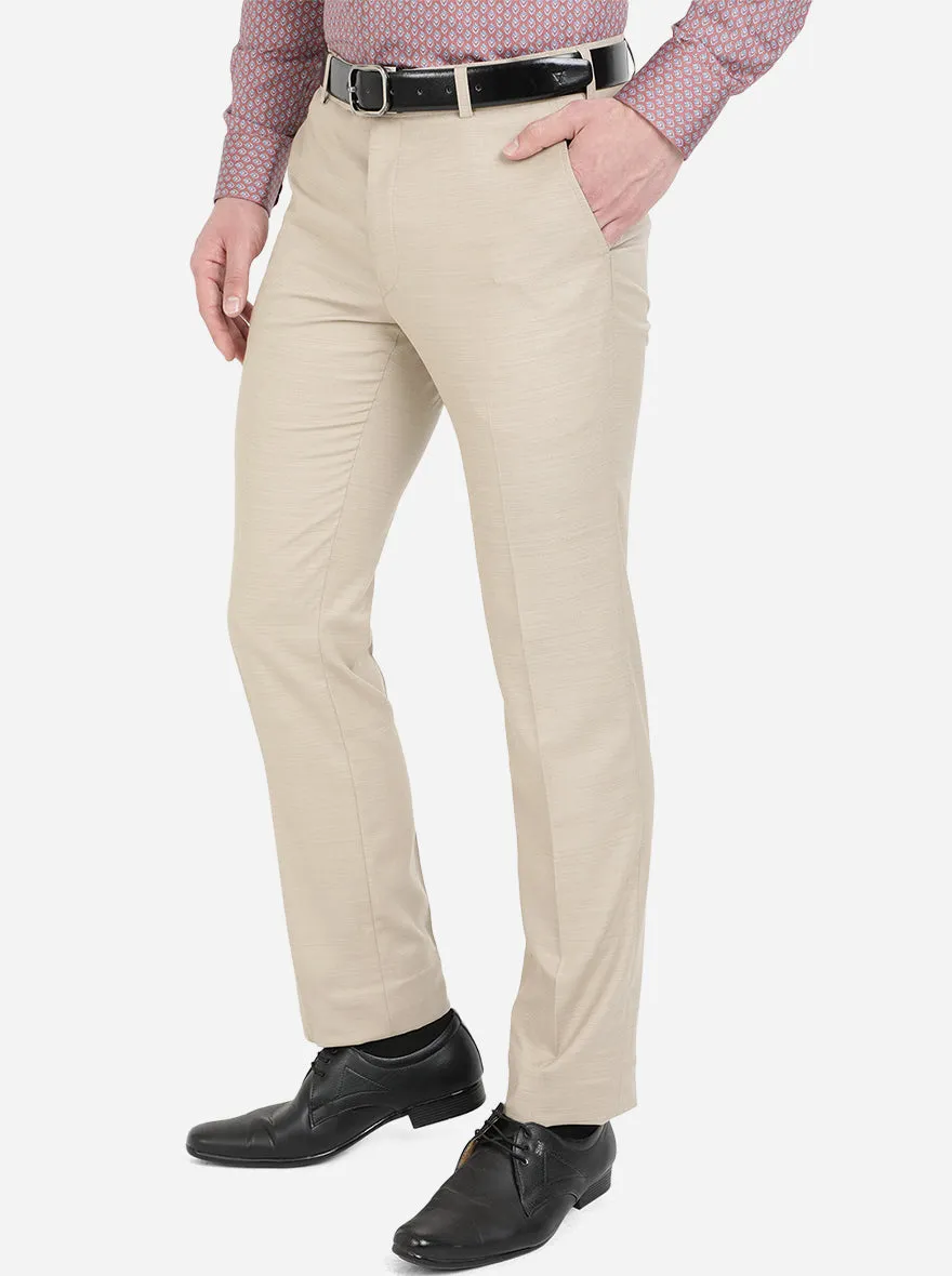 Light Beige Solid Slim Fit Formal Trouser | Metal